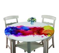 Chickw1 Nappe de Table Ronde Imperméable Anti-Taches avec Bord Élastique, Nappe Motif Coloré 3D Couverture de Table pour Cuisine, Restaurants, Picnic, Camping (Aquarelle,Diamètre 100 cm)