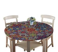 Chickw1 Nappe de Table Ronde Imperméable avec Bord Élastique, Exotique Nappe Motif Fleur Mandala 3D Couverture de Table pour Cuisine, Restaurants, Picnic, Camping (Fleur,Diamètre 150 cm)