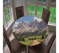 Chickw1 Nappe de Table Ronde Imperméable avec Bord Élastique, Nappe Motif Paysages Alpins 3D, Nappe Anti-dérapant pour Café, Cuisine, Restaurants, Picnic, Camping (Alpes,150cm)