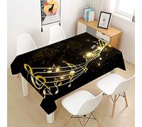 Chickw1 Nappe en Polyester, Nappe 3D Créatif Rectangulaire Anti Tache avec Revêtement Imperméable, Facile D'entretie, Nappe Motif Note Musicale pour Jardins Cuisine (Lumière Dorée,140x160cm)