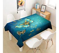 Chickw1 Nappe en Polyester, Nappe 3D Luxe Rectangulaire Anti Tache avec Revêtement Imperméable, Facile D'entretie, Nappe Imprimé Papillon Doré pour Jardins Cuisine (Vert,140x200cm)