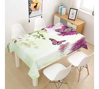 Chickw1 Nappe en Polyester Rectangulaire Imprimé Papillon Noble 3D avec Revêtement Imperméable, Anti Tache Lavable et Facile D'entretie Nappe de Table Jardin Cuisine (Vert,140x240cm)
