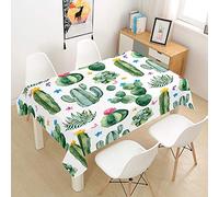 Chickw1 Nappe Rectangulaire Anti Tache Anti Poussière Imperméable Lavable, Nappe Imprimée Cactus, Nappe en Polyester, pour Jardins Cuisine Maison (140x220cm,Plantes Désert)
