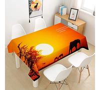 Chickw1 Nappe Rectangulaire Anti Tache Imperméable Lavable Facile D'entretie, Nappe Imprimée Éléphant Animal, Nappe en Polyester, pour Jardins Cuisine Maison (Crépuscule,140x200cm)