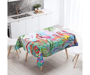 Chickw1 Nappe Rectangulaire Imperméable, Flamingo Tropical Impression 3D Nappe en Polyester l'épreuve de l'huile Antifouling Lavable et Facile d'entretien Table Nappe pour Cuisine (100x140cm,C)