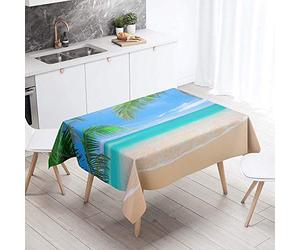 Chickw1 Nappe Rectangulaire Impermeable, Motif de Plage d'été Nappe en Polyester l'épreuve de l'huile Antifouling Nappe de Table pour Ménage Basse Cuisine Jardin (Plage,140x140cm)