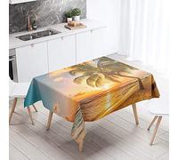 Chickw1 Nappe Rectangulaire Impermeable, Motif de Sunset Beach Nappe en Polyester l'épreuve de l'huile Antifouling Nappe de Table pour Ménage Basse Cuisine Jardin (Noix de Coco,140x140cm)