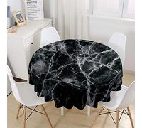 Chickw1 Nappe Ronde Anti Tache Impermeable en Polyester, Nappe imprimée Marbre Moderne, Entretien Facile Lavable pour Table à Manger de Cuisine/Jardin/Fête/Pique-Nique (Noir,180cm)