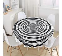 Chickw1 Nappe Ronde Anti Tache Impermeable Facile à Nettoyer, Nappe en Polyester Imprimé Noir et Blanc Simple pour Table à Manger de Cuisine/Jardin/Fête/Pique-Nique (Tourbillon,150cm)
