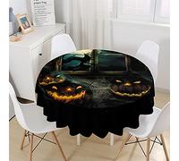 Chickw1 Nappe Ronde Anti Tache Impermeable, Halloween Nuit Nappe en Polyester Imprimé Château Citrouille 3D pour Table à Manger de Cuisine/Jardin/Fête/Pique-Nique (Sorcière,90cm)