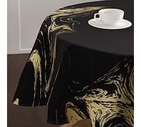 Chickw1 Nappe Ronde Anti Tache Impermeable Imprimé Marbre Doré 3D Nappe en Polyester Lavable, Décoration pour Table à Manger de Cuisine/Jardin/Pique-Nique (Noir,150cm)
