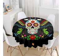 Chickw1 Nappe Ronde Anti Tache Impermeable, Mexique Le Jour des Morts Nappe en Polyester Imprimé Crâne Coloré pour Table à Manger de Cuisine/Jardin/Fête/Pique-Nique (Plante Florale,150cm)