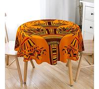 Chickw1 Nappe Ronde Anti Tache Impermeable Motif d'art Tribal 3D Nappe en Polyester Lavable, Décoration pour Table à Manger de Cuisine/Jardin/Pique-Nique (Cérémonie tribale,200cm)