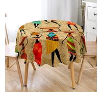 Chickw1 Nappe Ronde Anti Tache Impermeable Motif d'art Tribal 3D Nappe en Polyester Lavable, Décoration pour Table à Manger de Cuisine/Jardin/Pique-Nique (Nation Africaine,180cm)