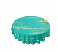 Chickw1 Nappe Ronde Anti Tache Impermeable Motif de Grain de Bois Nappe en Polyester Lavable, Décoration pour Table à Manger de Cuisine/Jardin/Pique-Nique (Planche de Bois Bleue,150cm)