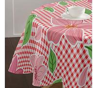 Chickw1 Nappe Ronde Anti Tache Impermeable Motif Floral 3D Nappe en Polyester Lavable, Décoration pour Table à Manger de Cuisine/Jardin/Pique-Nique (Plaid Rouge,200cm)