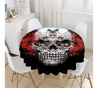Chickw1 Nappe Ronde Anti Tache Impermeable, Nappe en Polyester Imprimé Gothique Punk Le Crâne 3D pour Table à Manger de Cuisine/Jardin/Fête/Pique-Nique (Crâne Mécanique,180cm)