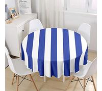 Chickw1 Nappe Ronde Anti Tache Impermeable Style géométrique Nappe en Polyester Entretien Facile Lavable,Décoration pour Table à Manger de Cuisine/Jardin/Pique-Nique (Barre Verticale Bleue,200cm)