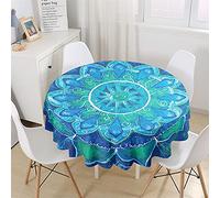Chickw1 Nappe Ronde en Polyester Anti Tache Impermeable, Nappe Style Boho Créative, Entretien Facile Lavable pour Table à Manger de Cuisine/Jardin/Fête/Pique-Nique (Bleu,180cm)
