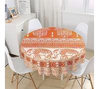 Chickw1 Nappe Ronde en Polyester Anti Tache Impermeable, Nappe Style Boho Créative, Entretien Facile Lavable pour Table à Manger de Cuisine/Jardin/Fête/Pique-Nique (Éléphant Orange,180cm)
