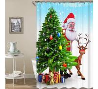 Chickw1 Noël Rideau de Douche Rideaux de Salle de Bain, Imperméable Tissu Lavable Polyester 3D Impression Numérique Art Décorations Rideau avec 12 Crochets (Sapin de Noël,90x180cm)