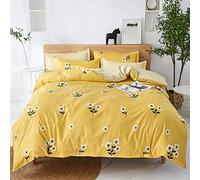 Chickw1 Parure de Lit 3 Pieces, Fleurs Imprimé Ensemble de Literie avec Microfibre Housse de Couettes & Taies d'oreillers pour Adulte Enfant ou 1/2 Personnes (Doré Elan,180x220cm)