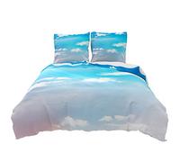 Chickw1 Parure de Lit 3D, Nuage et Ciel Imprimé 3 Pieces Ensemble de Literie avec 65x65cm Taies d'oreiller et Housse de Couette pour Adultes Enfant (Nuages Blancs,140x200cm)