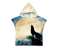 Chickw1 Poncho à Capuche Enfants, Loup Microfibre Serviette avec Capuche Cartoon Peignoir De Séchage Rapide Robe de bain Plage Poncho de Natation pour Garçons et Filles (Hurler,60 * 80cm)