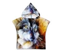 Chickw1 Poncho à Capuche Enfants, Loup Microfibre Serviette avec Capuche Cartoon Peignoir De Séchage Rapide Robe de bain Plage Poncho de Natation pour Garçons et Filles (Loup éclair,60 * 80cm)