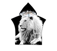 Chickw1 Poncho à Capuche Enfants, Microfibre Serviette avec Capuche Cartoon Peignoir De Séchage Rapide Robe de Bain Plage Poncho de Natation pour garçons et Filles (60 * 80cm,Lion Gris)