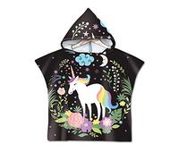 Chickw1 Poncho à Capuche Enfants, Microfibre Serviette avec Capuche Cartoon Peignoir De Séchage Rapide Robe de Bain Plage Poncho de Natation pour Garçons et Filles (60 * 80cm,Bordure Fleurie)