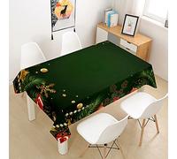 Chickw1 Rectangulaire Nappe de Imperméable Résistant Anti-Taches Lavable, Imprimé de Noël Vert Moderne Nappe en Polyester Infroissable Cuisine Hôtel Décoration de Noël (Vert Foncé,90x90cm)