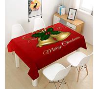 Chickw1 Rectangulaire Nappe Noel Rouge Imprimé Nappe en Tissu Polyester Cuisine Hôtel Décoration de Noël Imperméable Résistant Anti-Taches Lavable Infroissable (Petite Cloche,140x140cm)