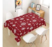 Chickw1 Rectangulaire Nappe Noel Rouge Imprimé Nappe en Tissu Polyester Cuisine Hôtel Décoration de Noël Imperméable Résistant Anti-Taches Lavable Infroissable (Flocon de Neige 2,140x180cm)