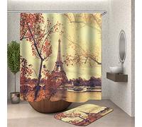 Chickw1 Rideau de Douche Animal Impression, Imperméable Polyester 3D Paris Tour Eiffel Impression numérique Décorations de Salle de Bain Art Impression Rideau 12 Crochets (Jaune,150x180cm)