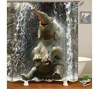 Chickw1 Rideau De Douche Anti Moisissure 12 Crochets, Impermeable Polyester Motif d'animaux Sauvages d'Afrique 3D Impression Bain Art Impression Rideau (180 * 200,Douche d'éléphant)