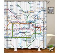 Chickw1 Rideau De Douche Anti Moisissure 12 Crochets, Impermeable Polyester Série Graffiti 3D Impression Numérique Bain Art Impression Rideau pour Salle de Bain et WC (180 * 180,Plan du métro)