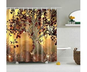 Chickw1 Rideau de Douche Anti Moisissure, Imperméable Polyester 3D Impression Arbre de Vie numérique Décorations de Salle de Bain Art Impression Rideau 12 Crochets (180x200cm,Coucher de Soleil)
