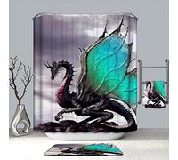 Chickw1 Rideau de Douche Anti Moisissure, Imperméable Polyester 3D Impression Dragon numérique Décorations de Salle de Bain Art Impression Rideau 12 Crochets (180x200cm,Dragon Pourpre)