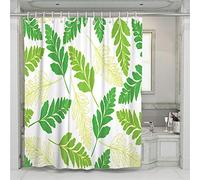 Chickw1 Rideau de Douche Boho Impression, Imperméable 3D Naturel Plante Feuille Verte Impression Décorations de Salle de Bain Art Impression Rideau 12 Crochets (Feuille Vert Jaune,120x180cm)