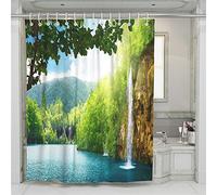 Chickw1 Rideau de Douche Forêt Nature Verte Impression, Imperméable Polyester 3D Impression numérique Décorations de Salle de Bain Art Impression Rideau 12 Crochets (180x200cm,Le lac)