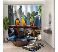 Chickw1 Rideau de Douche Imperméable Anti Moisissure, Polyester Salle de Bain Rideau de Douche avec 12 Crochets Lavable en Machine 3D Impression Décorations (Couleur Perroquet,180x180cm)