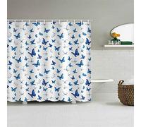 Chickw1 Rideau de Douche Impermeable Anti Moisissure, Rideau de Douche 3D Papillon Imprimé Rideau de Douche Doublure avec 12 Crochets - Rideaux de Salle de Bain (Papillon Bleu,130x180cm)