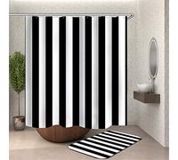 Chickw1 Rideau de Douche Lavable en Machine Anti Moisissure, 3D Impression Polyester Imperméable Rideaux de Salle de Bain avec 12 Crochets pour Décorations (Rayures Noires Blanches,120x180cm)