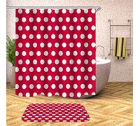 Chickw1 Rideau de Douche Lavable en Machine Anti Moisissure, 3D Impression Polyester Imperméable Rideaux de Salle de Bain avec 12 Crochets pour Décorations (Pois Rouges,120x180cm)