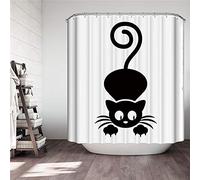 Chickw1 Rideau de Douche Rideaux de Salle de Bain, Imperméable Tissu Lavable Polyester 3D Noir et Blanc Impression Numérique Art Décorations Rideau avec 12 Crochets (Chat Noir,180x180cm)
