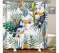 Chickw1 Rideau de Douche Rideaux de Salle de Bain, Imperméable Tissu Lavable Polyester 3D Plante Impression Numérique Art Décorations Rideau avec 12 Crochets (Forêt de Toucan,180x200cm)