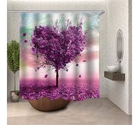 Chickw1 Rideau de Douche Rideaux de Salle de Bain, Imperméable Tissu Lavable Polyester 3D Romantique Impression Numérique Art Décorations Rideau avec 12 Crochets (Amour Violet,180x200cm)