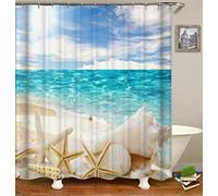 Chickw1 Rideau de Douche Rideaux de Salle de Bain, Imperméable Tissu Lavable Polyester 3D Vague de mer Impression Numérique Art Décorations Rideau avec 12 Crochets (Bleu,180x200cm)