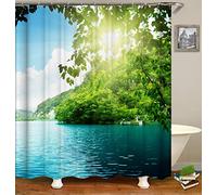 Chickw1 Rideau de Douche Rideaux de Salle de Bain, Imperméable Tissu Lavable Polyester 3D Vague de mer Impression Numérique Art Décorations Rideau avec 12 Crochets (Lake Green,180x200cm)